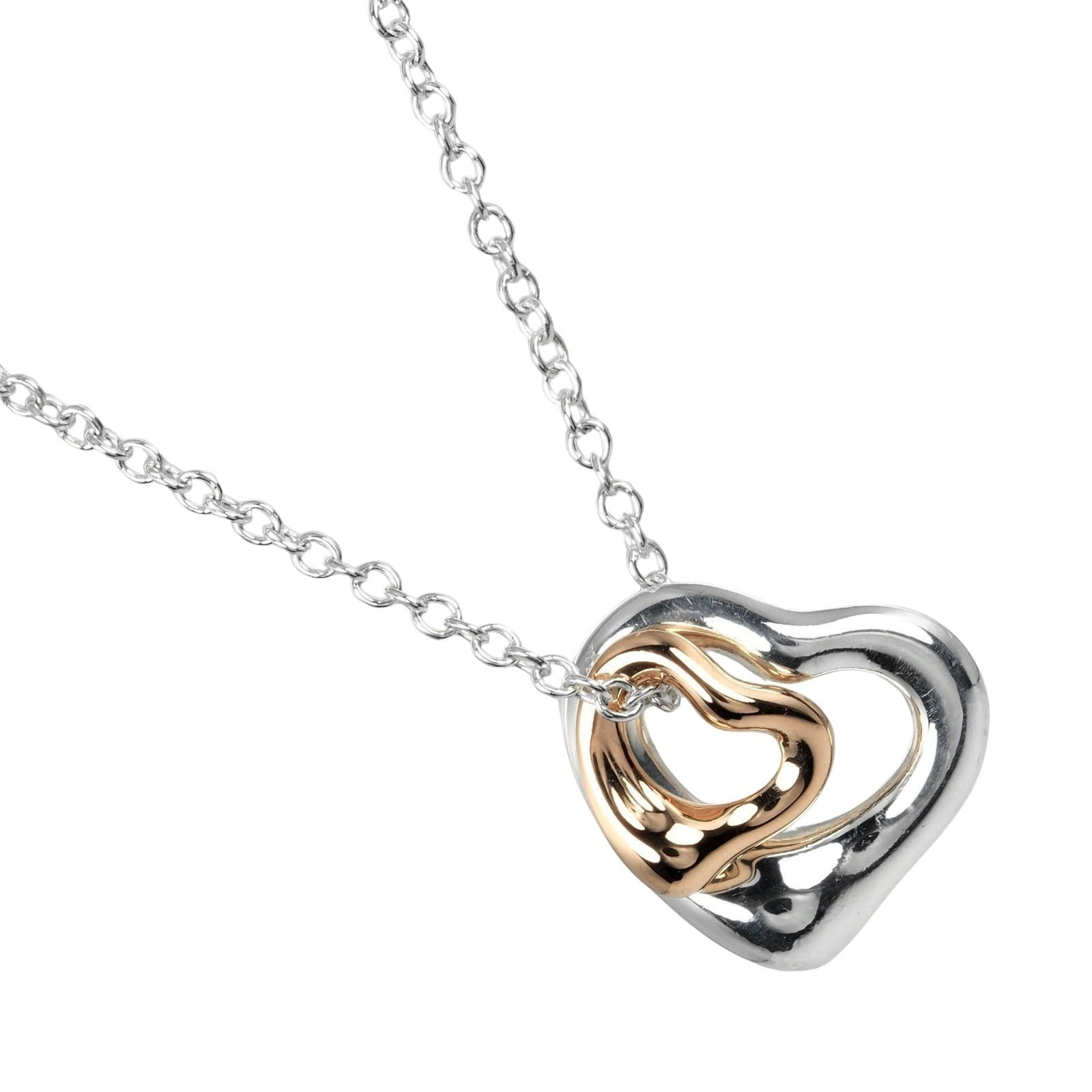 Tiffany & Co. Double Heart Necklace 18K Pink Gold Silver 925 40cm: Tiffany & Co. Double Heart Necklace 18K Pink Gold Silver 925 40cm This elegant Tiffany & Co. Double Heart Necklace is designed specifically for women, showcasing a stunning combination of 18K pink gol