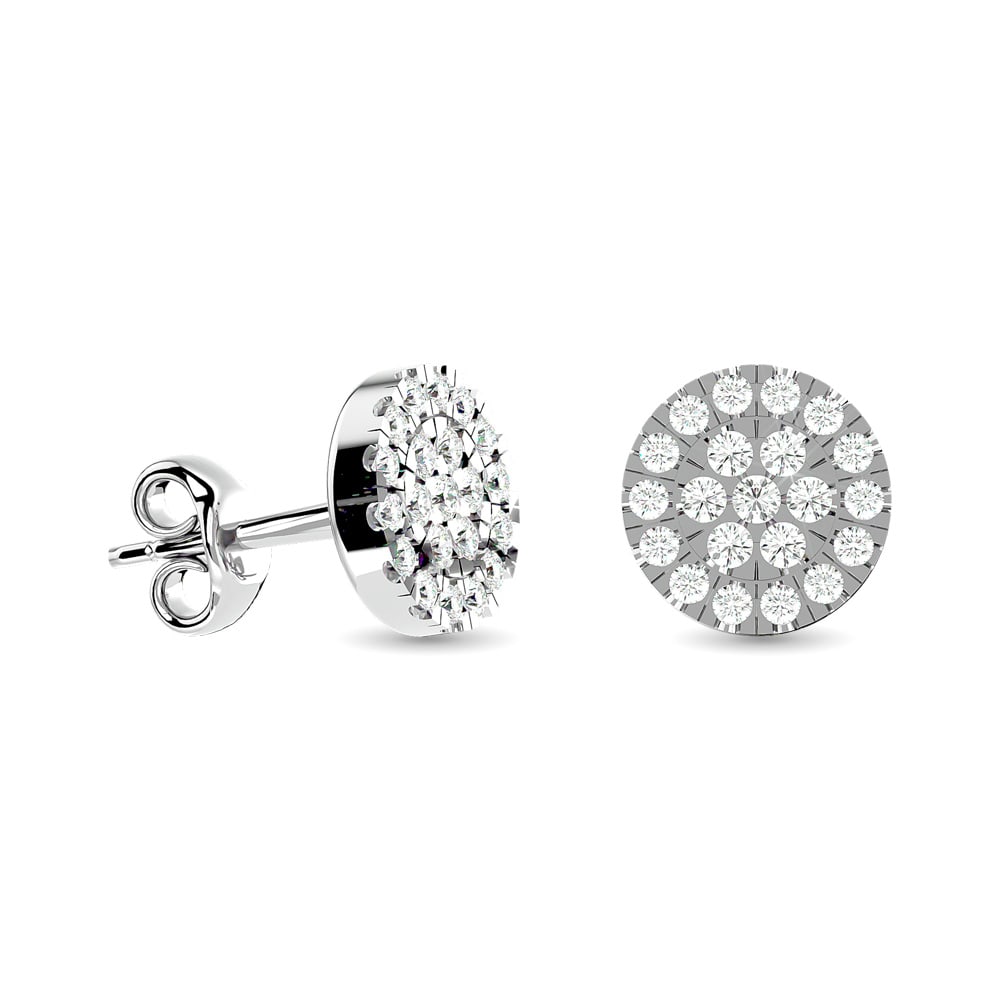 Diamond Stud earrings 1/3 ct tw in 10K White Gold: Diamond Stud earrings 1/3 ct tw in 10K White Gold Metal: 10k White Gold Stone Count: 42.0 Stone Shape: Round Stone Type: Diamond Stone Color: Gh Stone Clarity: Si3 Stone Weight (Carat): 0.33 This item