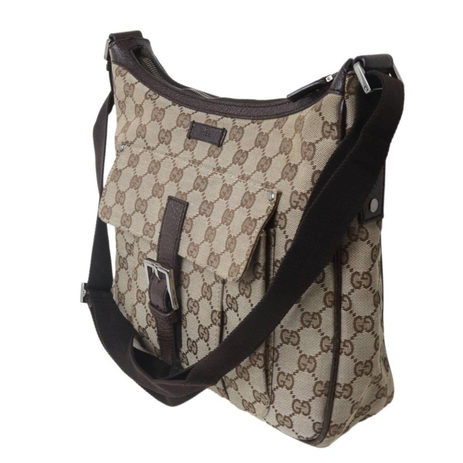 Gucci GG Canvas Shoulder Bag Brown Jacquard 114272 214397 for Women: Gucci GG Canvas Shoulder Bag Brown Jacquard 114272 214397 for Women This elegant Gucci shoulder bag is crafted from high-quality jacquard material, showcasing a chic brown color that complements any o
