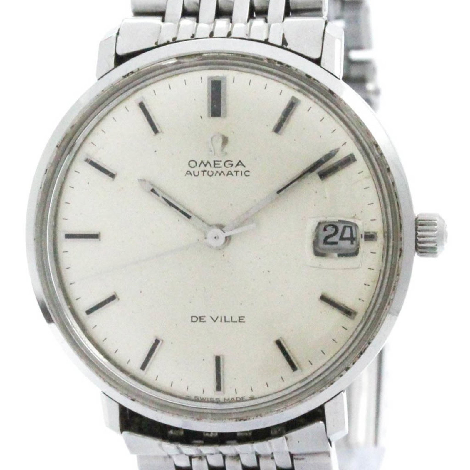 Vintage Omega De Ville Automatic Men's Watch 166.033 Silver Dial: Vintage Omega De Ville Automatic Men's Watch 166.033 Silver Dial This Vintage OMEGA De Ville Date Cal 565 is a classic men's wristwatch that exemplifies timeless elegance. Crafted with a durable stain