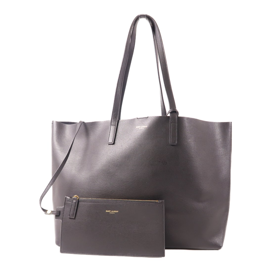 YVES SAINT LAURENT Black Calfskin Leather GHW Shoulder Tote Bag: YVES SAINT LAURENT Black Calfskin Leather GHW Shoulder Tote Bag Elevate your accessory collection with this elegant SAINT LAURENT shoulder tote bag, crafted from premium black calfskin leather. Design