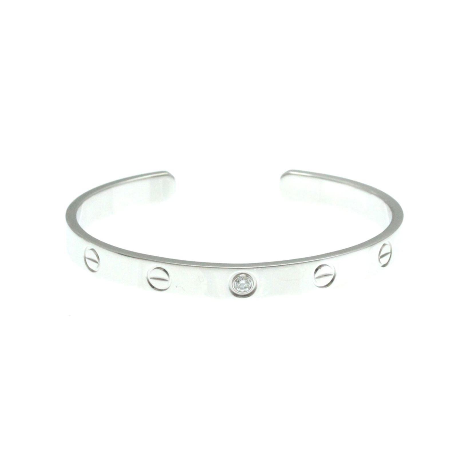 Cartier Love Bracelet 1P Diamond Open Bangle in 18K White Gold: Cartier Love Bracelet 1P Diamond Open Bangle in 18K White Gold This exquisite Cartier Love Bracelet features a stunning open bangle design crafted from high-quality 18K white gold, elegantly showcasin