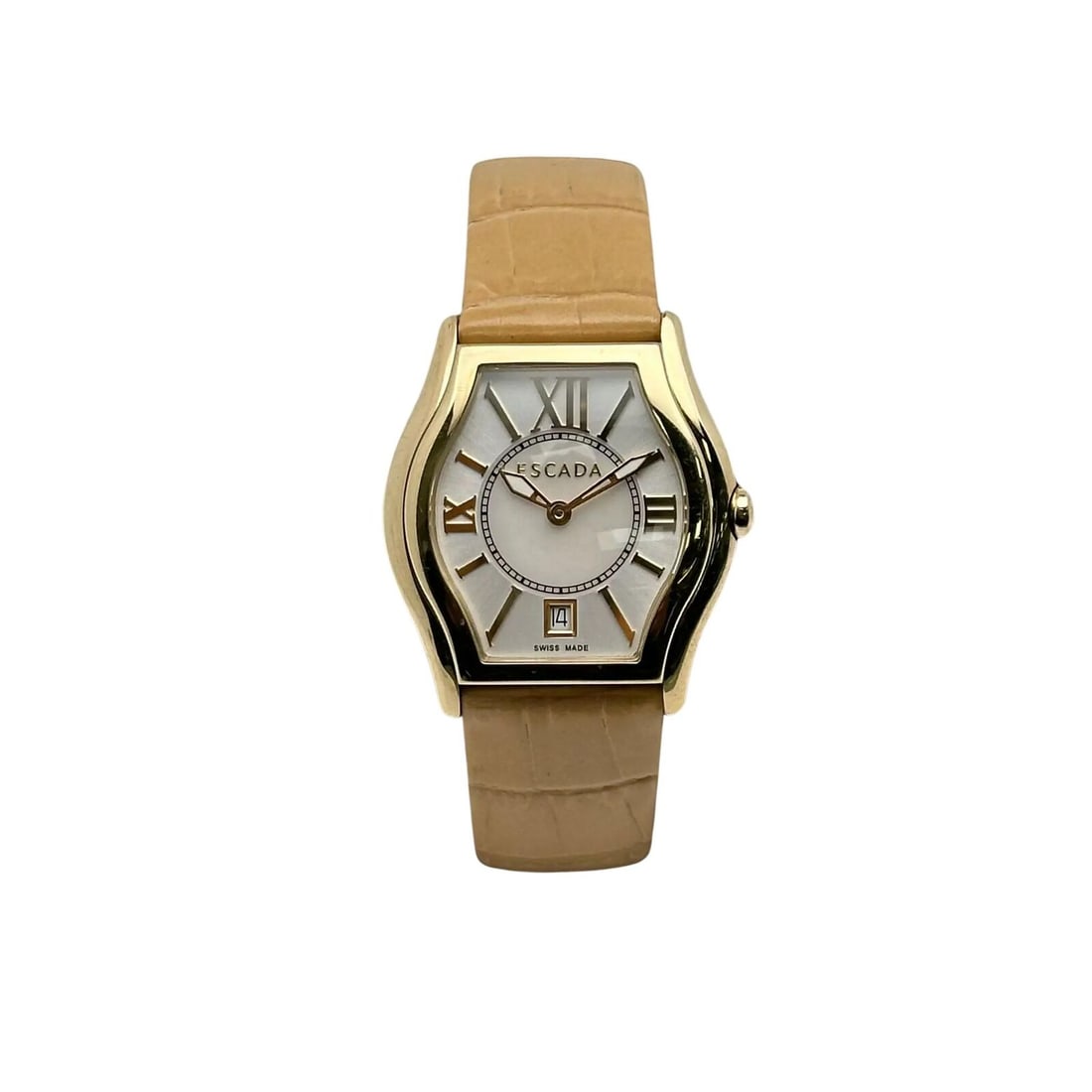 Escada Grace Gold Tone Quartz Ladies Watch White MOP Dial: Escada Grace Gold Tone Quartz Ladies Watch White MOP Dial Embrace elegance with the Escada Grace wristwatch, designed for the modern woman. This casual timepiece features a striking white Mother of Pe