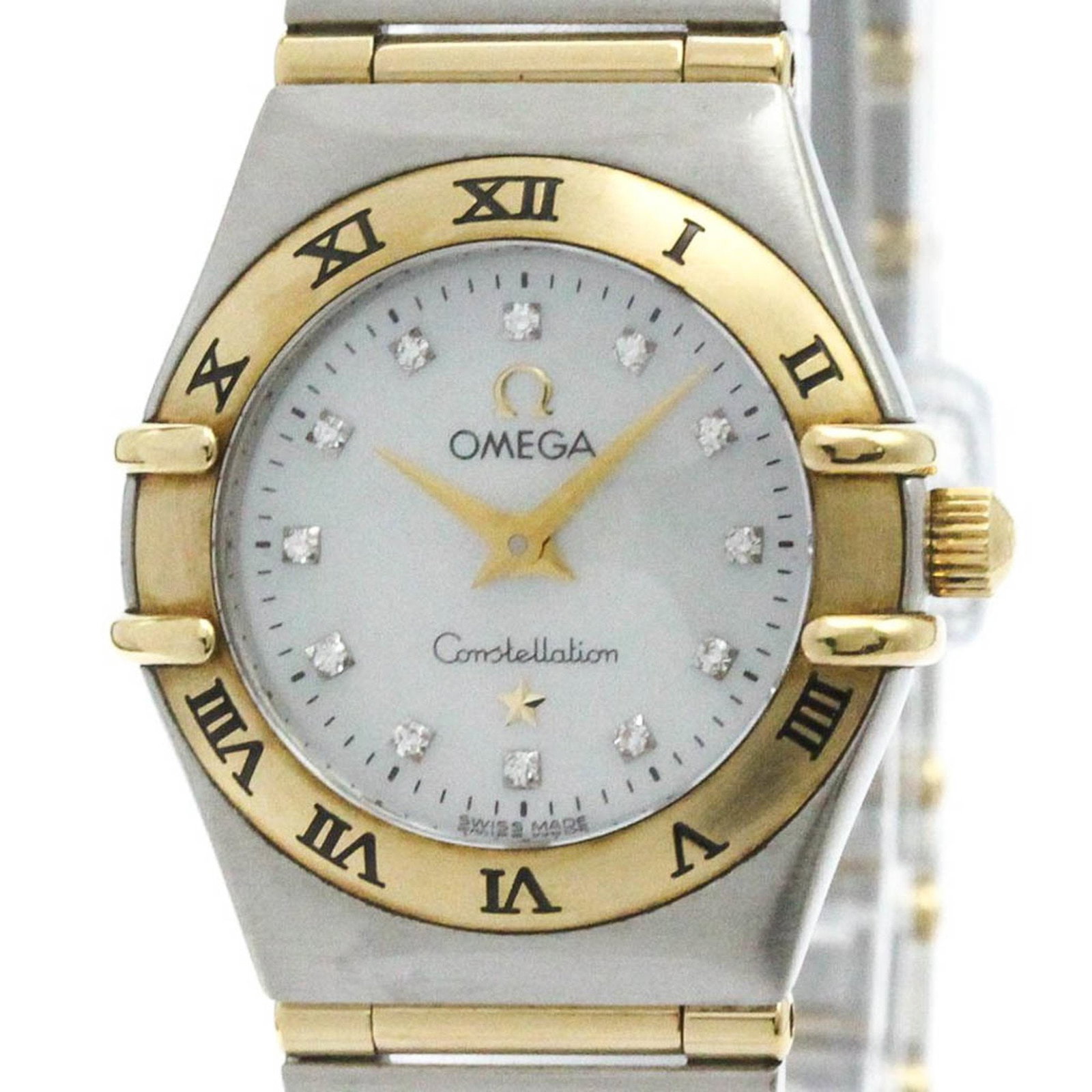 OMEGA Constellation Ladies Watch 1262.75 Polished Diamond MOP Dial: OMEGA Constellation Ladies Watch 1262.75 Polished Diamond MOP Dial This exquisite OMEGA Constellation Ladies Watch features a polished stainless steel and 18K yellow gold case and band, combining eleg