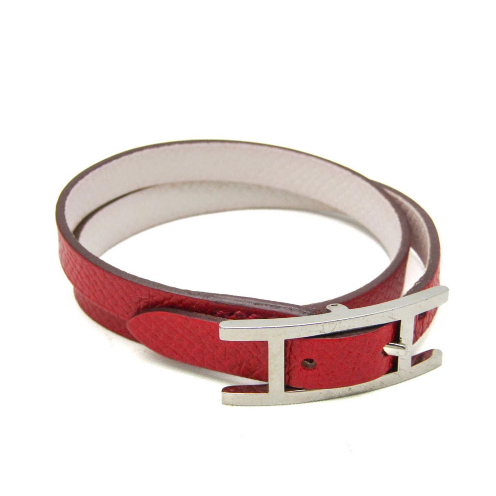 Hermes Api III Red Leather Metal Wrap Bracelet for Men and Women: Hermes Api III Red Leather Metal Wrap Bracelet for Men and Women Introducing the Hermes Api III Wrap Bracelet, a stylish accessory crafted from high-quality leather and metal. This versatile bracelet