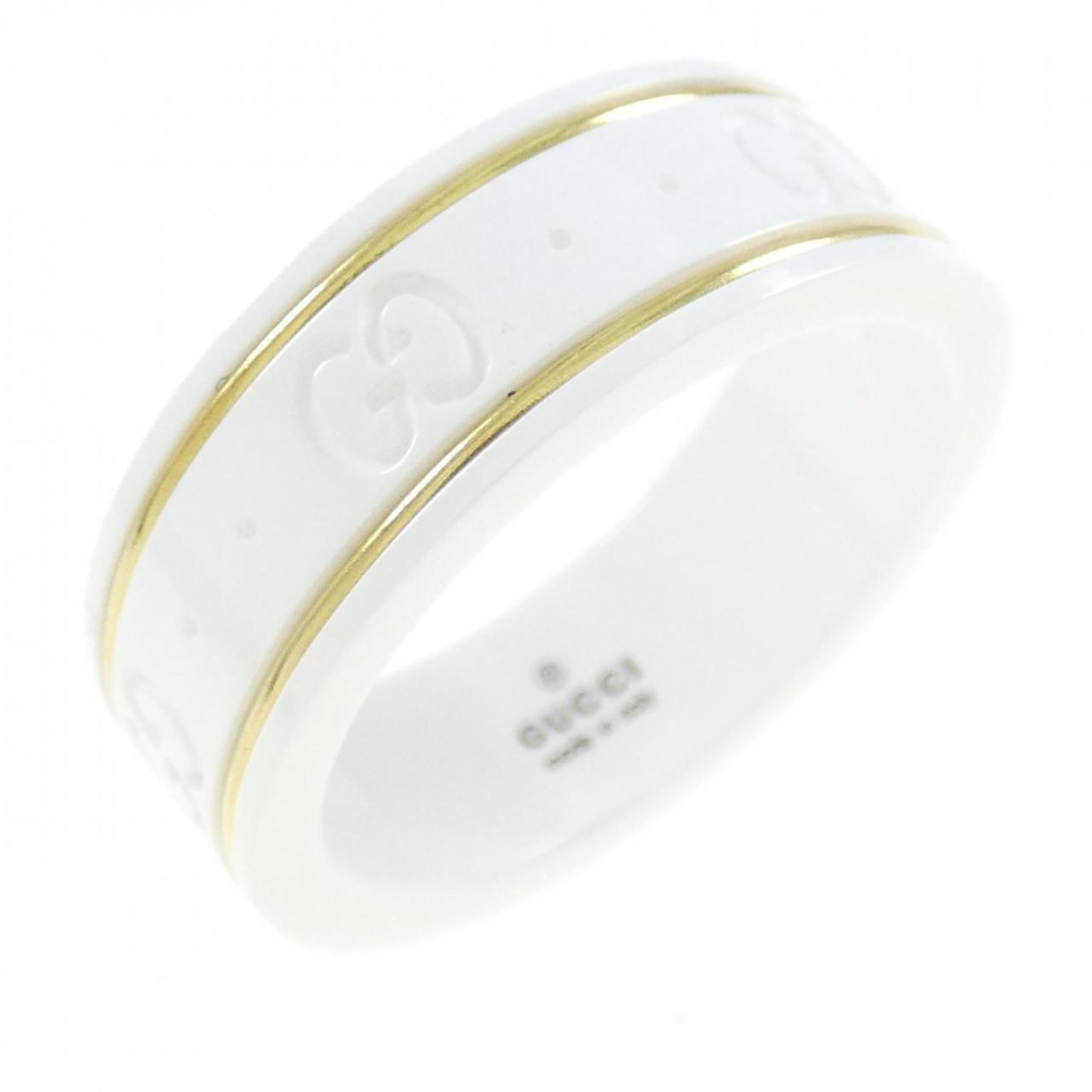 Gucci Icon Band Ring 18K Yellow Gold Ceramic Men's Jewelry Size 8: Gucci Icon Band Ring 18K Yellow Gold Ceramic Men's Jewelry Size 8 This Gucci Icon Ring is a stylish band ring designed for men. Crafted from a combination of high-quality ceramic and 18K yellow gold, 