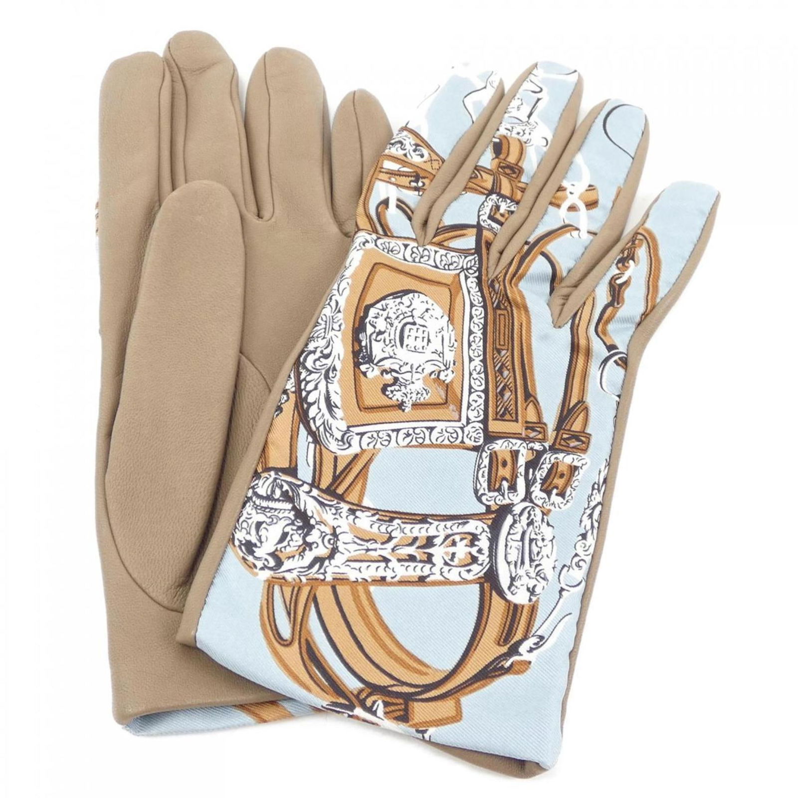 Hermes Women's Warm Gloves Beige Blue 17.5cm Hand Width: Hermes Women's Warm Gloves Beige Blue 17.5cm Hand Width Stay stylish and warm with these elegant Hermes gloves, designed exclusively for women. Featuring a chic combination of beige and blue colors, t
