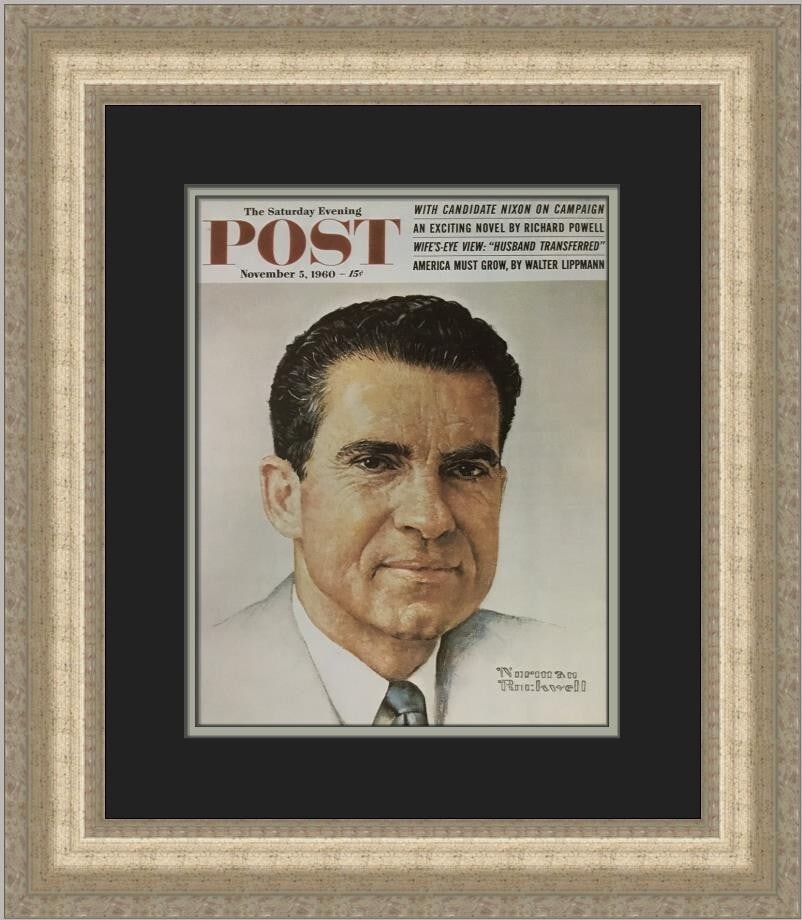 Norman Rockwell Richard M Nixon Custom Framed Print 21 x 18 Art: Norman Rockwell Richard M Nixon Custom Framed Print 21 x 18 Art This custom framed print features the iconic artwork titled 'Richard M Nixon' by Norman Rockwell. Measuring 21 in. by 18 in., this mediu