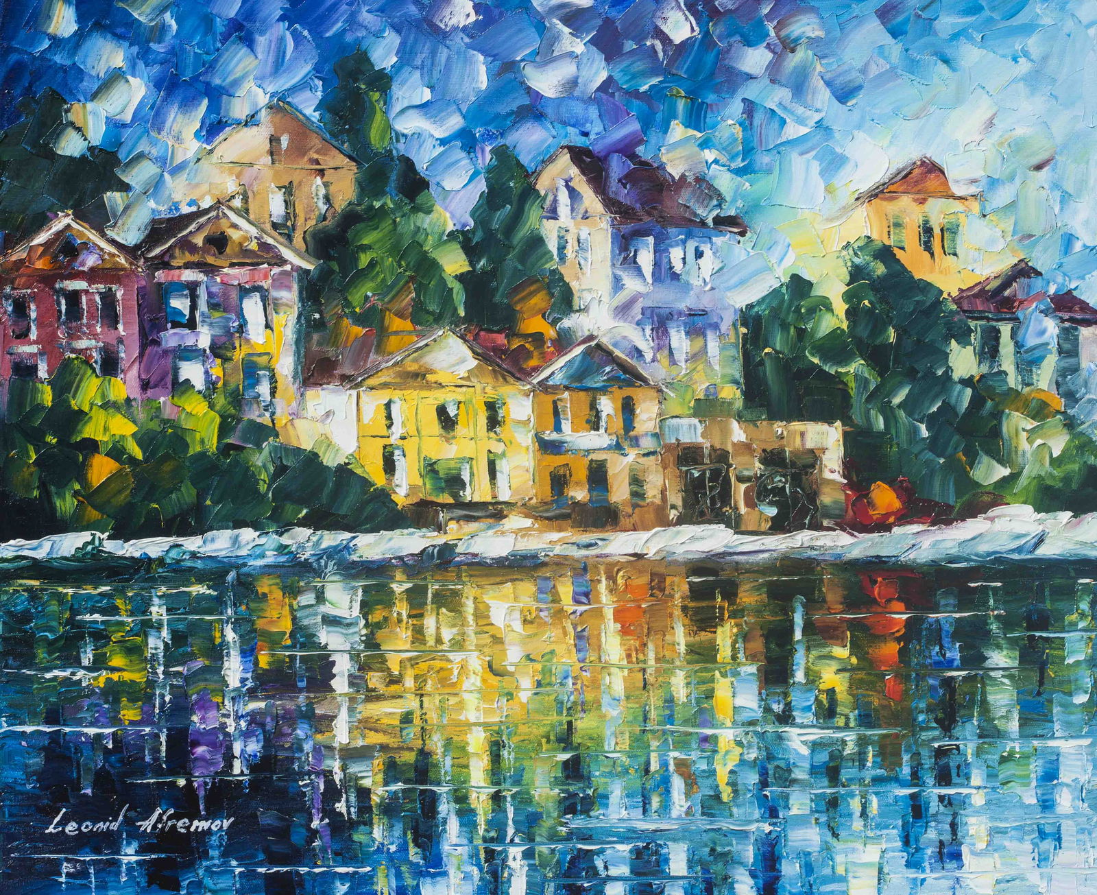 Leonid Afremov Original Oil Painting 50x60 cm The Day the Rain Stopped: Leonid Afremov Original Oil Painting 50x60 cm The Day the Rain Stopped Experience the beauty of "The Day the Rain Stopped," an original oil painting by Leonid Afremov. This one-of-a-kind artwork showc