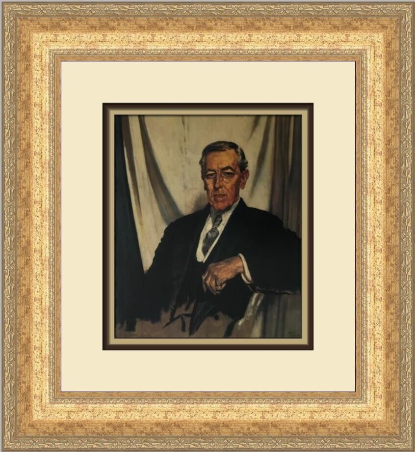 Sir William Orpen Portrait of Woodrow Wilson Custom Framed 17x16 Print: Sir William Orpen Portrait of Woodrow Wilson Custom Framed 17x16 Print This stunning custom framed print showcases Sir William Orpen's portrait of Woodrow Wilson, an emblematic piece of contemporary a