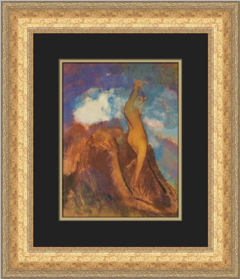 Odilon Redon The Birth of Venus Custom Framed Print 19x17 Gold Frame: Odilon Redon The Birth of Venus Custom Framed Print 19x17 Gold Frame This custom framed print features Odilon Redon's renowned work titled "The Birth of Venus," blending styles of Expressionism, Impre