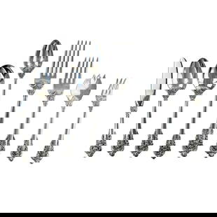 Grande Baroque Wallace Sterling Silver Flatware Set 130 Pieces: Grande Baroque Wallace Sterling Silver Flatware Set 130 Pieces Elevate your dining experience with the exquisite Grande Baroque by Wallace sterling silver flatware set. Introduced in 1941, this sought