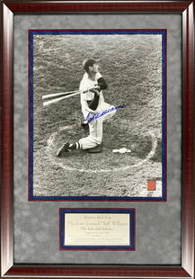 Ted Williams Signed 16x20 Photo Custom Framed 24x32 Boston Red Sox: Ted Williams Signed 16x20 Photo Custom Framed 24x32 Boston Red Sox This custom framed display features a signed 16x20 black and white vintage photo of baseball legend Ted Williams, showcasing his