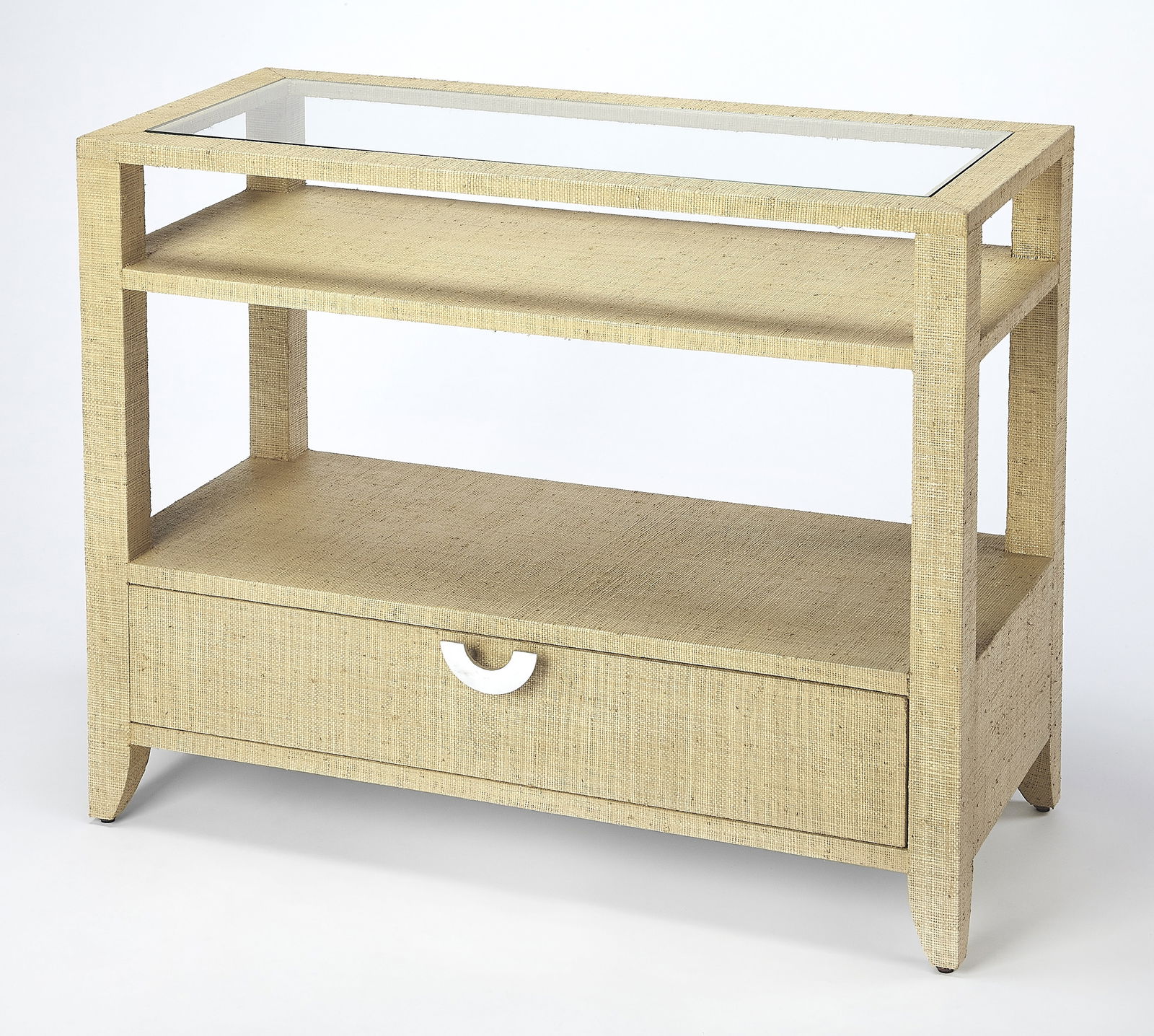 Butler Coastal Raffia Console Table Cream Yellow Finish: Butler Coastal Raffia Console Table Cream Yellow Finish Enhance your coastal-inspired decor with this stylish Coastal Raffia Console Table. This rectangular table features a beautiful cream yellow fin