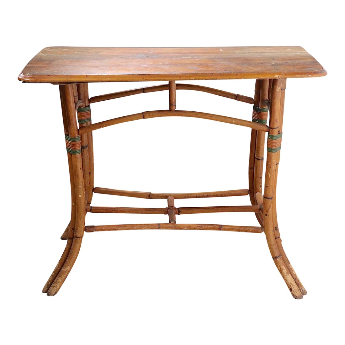 Tiki Style Bamboo Console Table 36 x 26 x 29 Tan: Tiki Style Bamboo Console Table 36 x 26 x 29 Tan Nice Tiki Style bamboo and wood table in good, original, clean and ready to use condition. The table has bamboo legs and a solid wood top, it is sturdy
