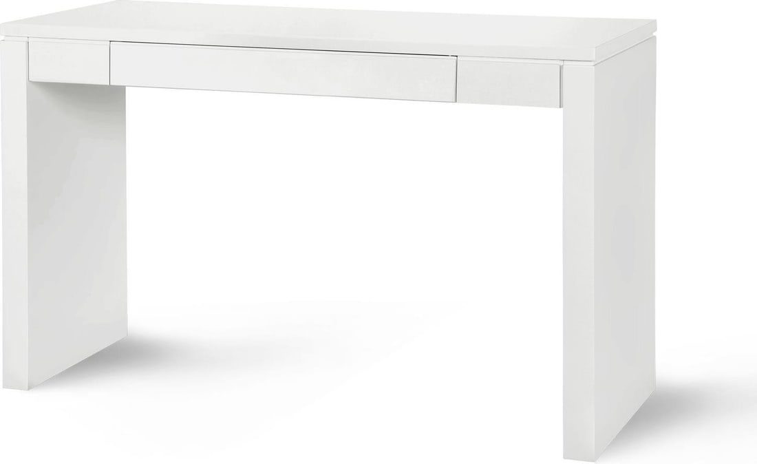 Modern White Pearl Odom Console Table with Soft-Closing Drawer: Modern White Pearl Odom Console Table with Soft-Closing Drawer Elevate your living space with the Sleek White Odom Console Table, designed for both style and functionality. This modern piece features