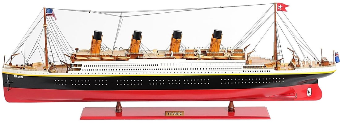 XL Titanic Model 19.3H 56W 6D Nautical Decor Painted Finish: XL Titanic Model 19.3H 56W 6D Nautical Decor Painted Finish This exquisite XL Titanic model is a stunning piece for collectors and enthusiasts alike. Crafted with attention to detail, it features a pa