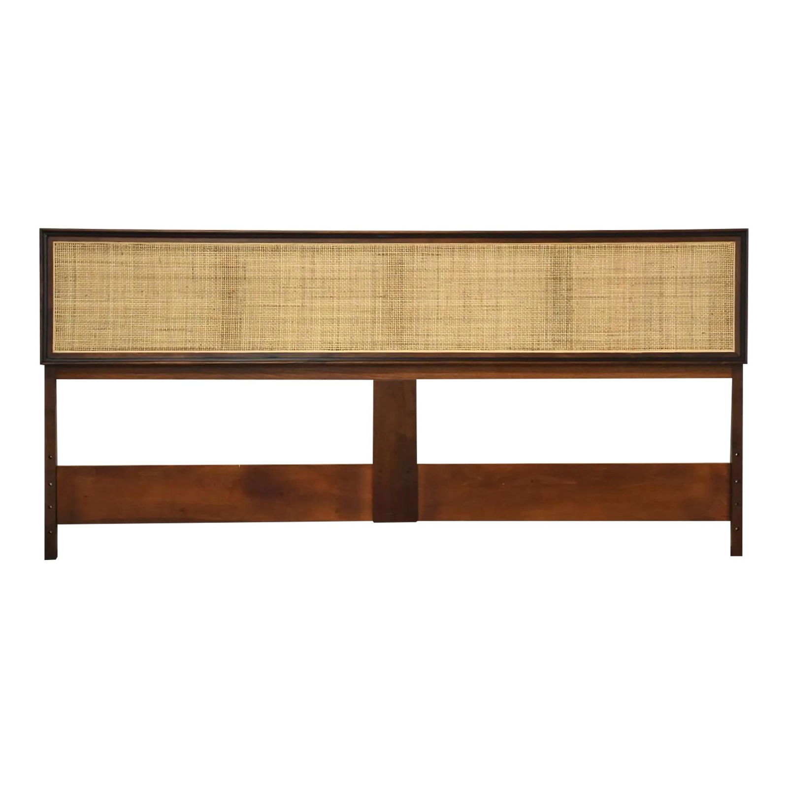 Mid Century Modern Walnut Cane King Headboard by Founders 77.75" W: Mid Century Modern Walnut Cane King Headboard by Founders 77.75" W This exquisite mid-century modern king headboard is crafted from walnut and cane, designed by Jack Cartwright for Founders. Its elega