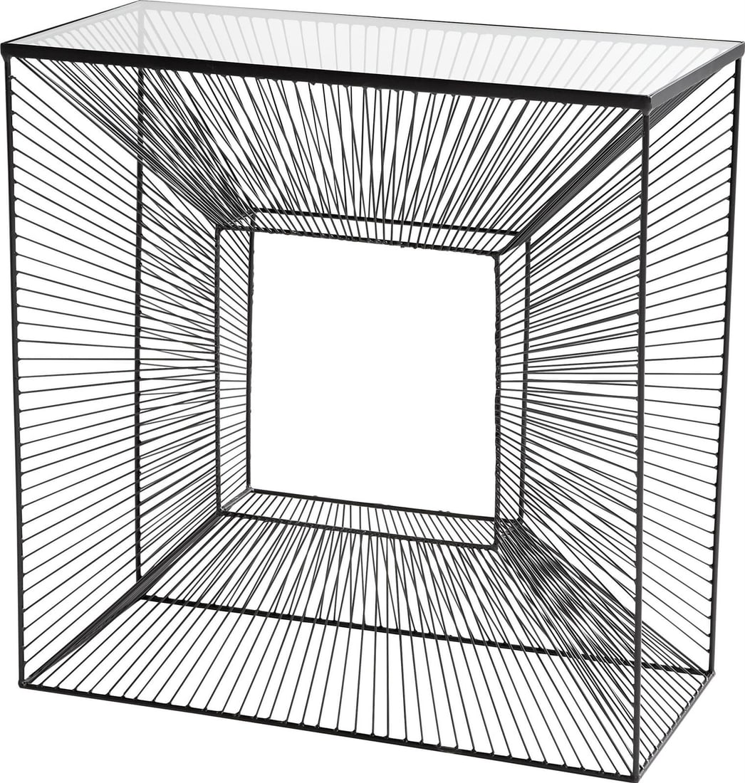 Contemporary Enchantment Console Table by Cyan in Clear Graphite: Contemporary Enchantment Console Table by Cyan in Clear Graphite The Enchantment Console Table by Cyan showcases a contemporary design with a striking rectangular top. Crafted from a blend of brass, g