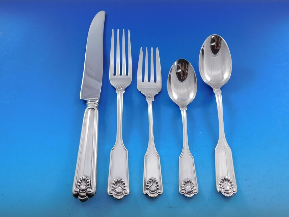 Frank Smith Fiddle Shell Sterling Silver Flatware Set 64 pcs Service for 12: Frank Smith Fiddle Shell Sterling Silver Flatware Set 64 pcs Service for 12 Enhance your dining experience with this exquisite Fiddle Shell flatware set by Frank Smith, crafted from high-quality sterl