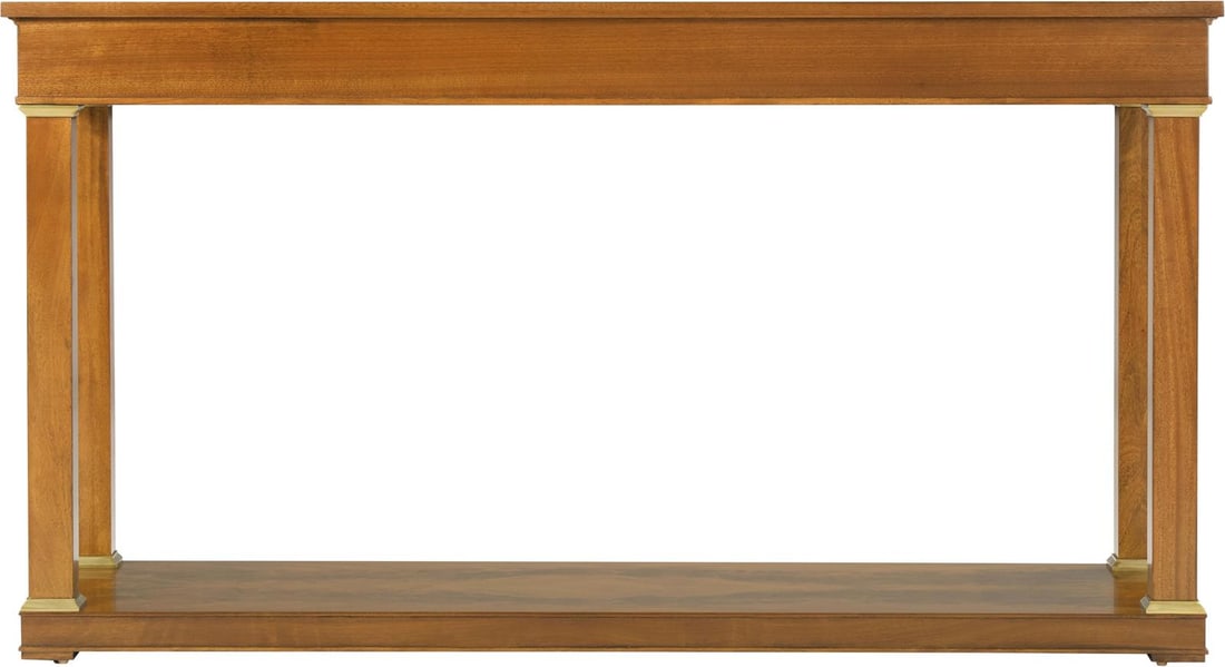 Theodore Alexander Garth Console Table by Alexa Hampton Neo-Classical Brass Veneer: Theodore Alexander Garth Console Table by Alexa Hampton Neo-Classical Brass Veneer Introducing the Elegant Garth Console Table, a stunning piece that embodies the essence of Neo-Classical style. Craft
