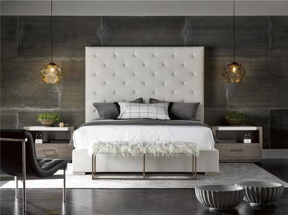 Luxury Oversized Tufted King Bed in Performance Fabric: Luxury Oversized Tufted King Bed in Performance Fabric Elevate your bedroom decor with this stunning oversized tufted headboard king bed from the Brando collection. Designed in the Hollywood Regency s