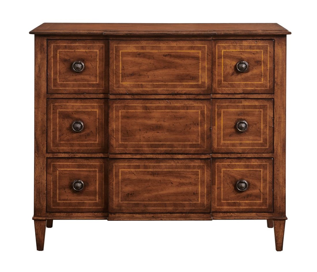 Transitional Louis XVI Chest Cherry Wood 36.5H 42W 21D: Transitional Louis XVI Chest Cherry Wood 36.5H 42W 21D This exquisite Transitional Louis XVI Style Chest features a break-front design complemented by tapered legs, showcasing a blend of elegance and