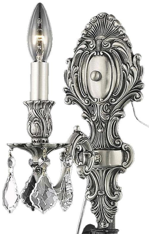 Elegant Lighting Monarch Rococo Wall Sconce 11.5H Crystal Finish: Elegant Lighting Monarch Rococo Wall Sconce 11.5H Crystal Finish Illuminate your space with this stunning Elegant Pewter Crystal Wall Sconce Light, designed in the exquisite Rococo style. This piece f