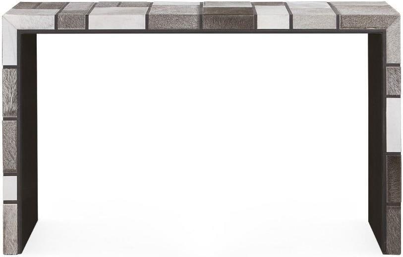 Contemporary Mondrian Console Table 31H x 51W x 14.5D Hair-On-Hide Design: Contemporary Mondrian Console Table 31H x 51W x 14.5D Hair-On-Hide Design Elevate your living space with this Luxurious Hair-On-Hide Mondrian Console. This stunning console table features a unique geo