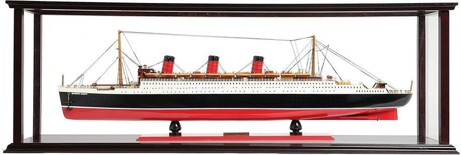 Handmade Queen Mary Model Nautical Display with Dark Mahogany Finish: Handmade Queen Mary Model Nautical Display with Dark Mahogany Finish Introducing the Exquisite Queen Mary Model and Display Combo, a stunning handmade piece that showcases nautical style. This model f