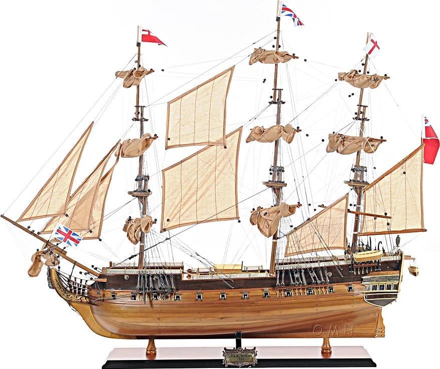 Handmade HMS Surprise Model Nautical Style 26.75H 27.50W 8.25D: Handmade HMS Surprise Model Nautical Style 26.75H 27.50W 8.25D This exquisite model of the HMS Surprise is a stunning representation of naval craftsmanship. Handmade with a combination of fabric, maho