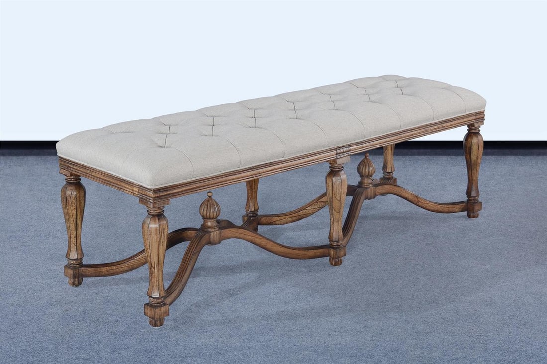 Classic King Henry Bed Bench - Backless Reeded Stretcher Base: Classic King Henry Bed Bench - Backless Reeded Stretcher Base Introducing the Classic King Henry Bed Bench, a beautifully crafted piece that combines functionality with elegant design. This backless b