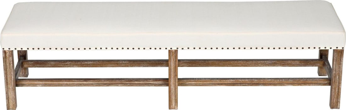 Scandinavian Backless Bench 72" Gray Wash Mindi Wood with Cushioned Seat: Scandinavian Backless Bench 72" Gray Wash Mindi Wood with Cushioned Seat This elegant backless bench is crafted from Mindi wood and features a stylish gray wash finish with a white accent. The Scandin