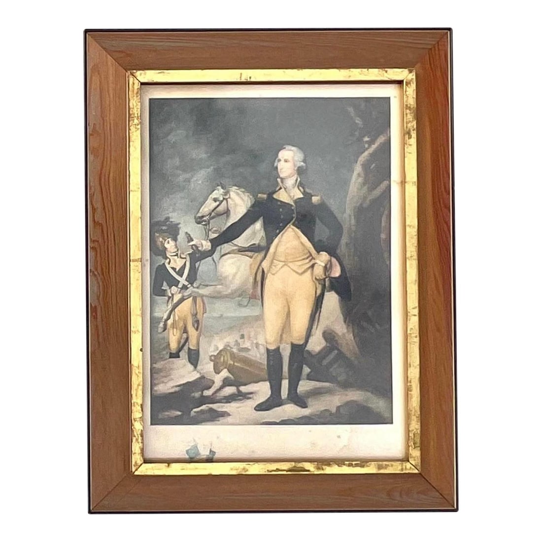 Framed Vintage Print of George Washington 18.75 x 24.5 Ink Blue: Framed Vintage Print of George Washington 18.75 x 24.5 Ink Blue This vintage print features the iconic painting of George Washington before the Battle of Trenton, created between 1792 and 1794. The ar