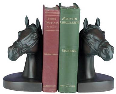 Hand-Cast Equestrian Horse Head Bookends 7H 6.5W 4D: Hand-Cast Equestrian Horse Head Bookends 7H 6.5W 4D Enhance your decor with these elegant horse head bookends, perfect for equestrian enthusiasts. Each piece is meticulously hand-cast and