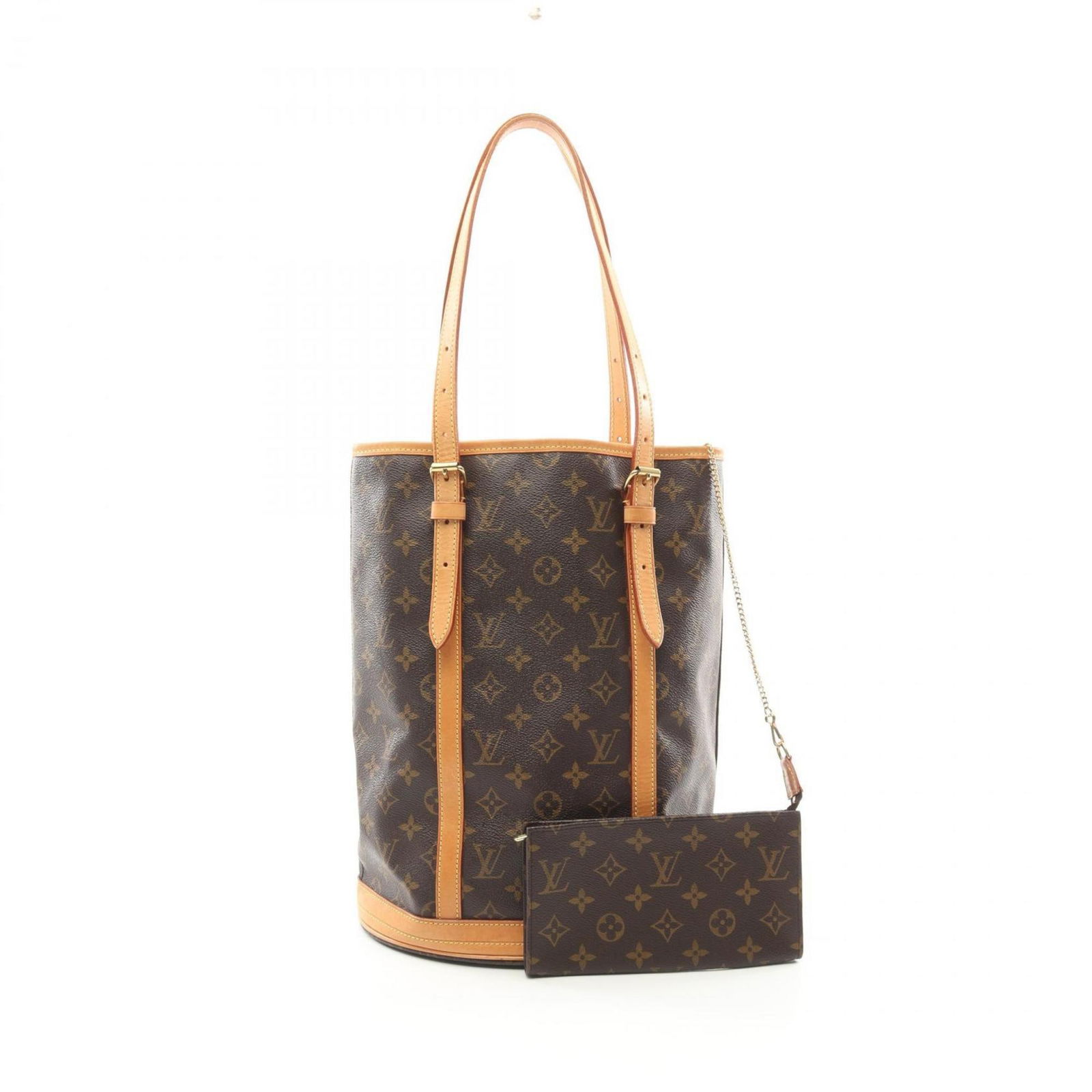 Louis Vuitton Bucket GM Shoulder Bag Monogram Coated Canvas Leather Brown: Louis Vuitton Bucket GM Shoulder Bag Monogram Coated Canvas Leather Brown Elevate your style with this Louis Vuitton Bucket GM Shoulder Bag, expertly crafted from durable coated canvas and leather. Th