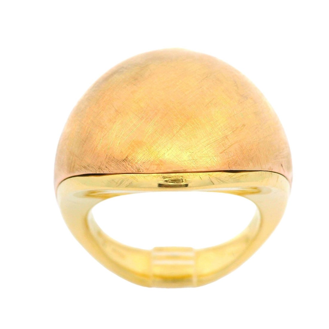 Chimento 18k Yellow and Rose Gold Textured Dome Statement Ring: Chimento 18k Yellow and Rose Gold Textured Dome Statement Ring Make a bold statement with this stunning Chimento Bombe Ring, crafted from luxurious 18k yellow and rose gold. Featuring a distinctive do
