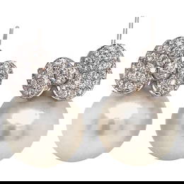 South Sea Pearl Diamond Bow Drop Earrings 18K White Gold