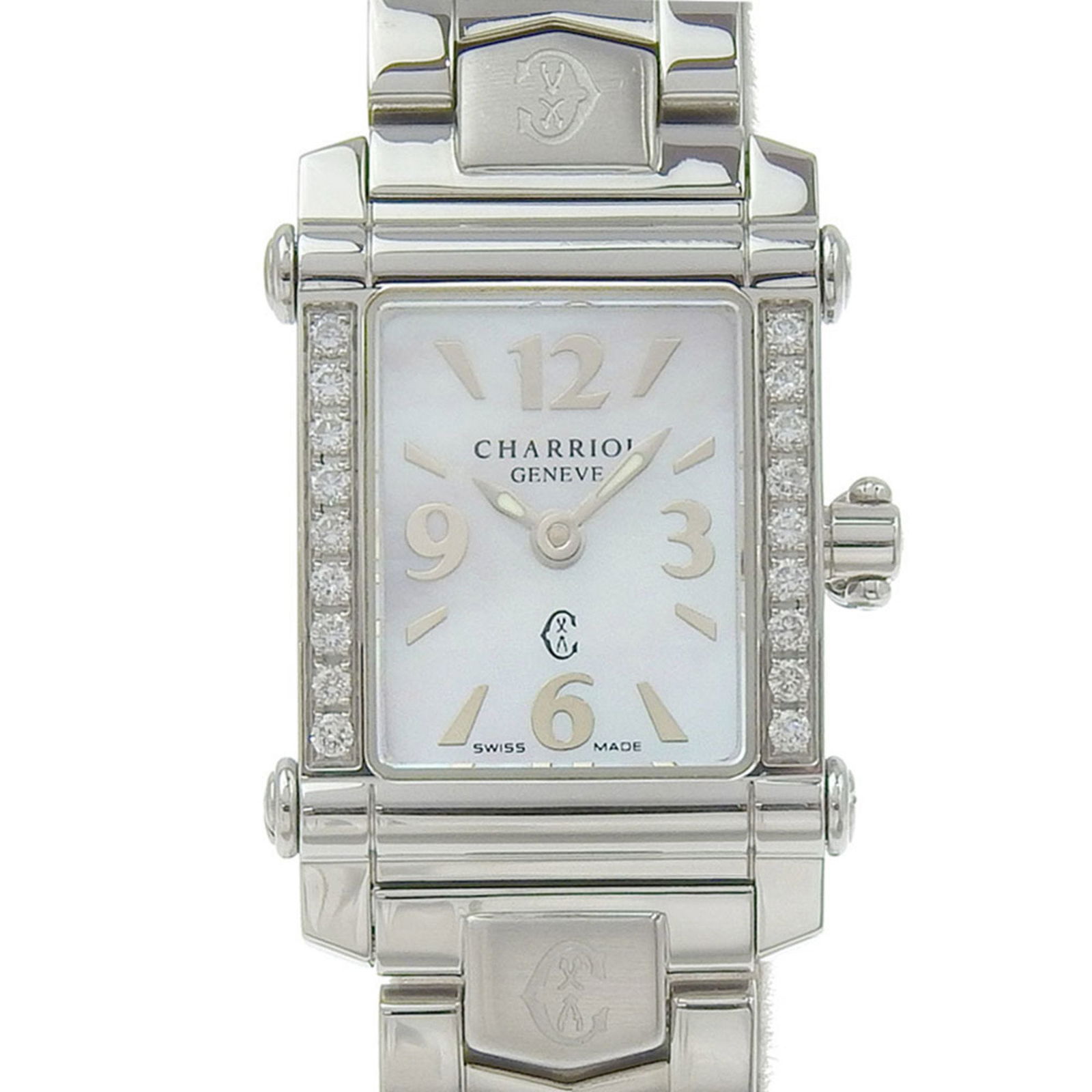 Charriol Columbus Diamond Bezel White Shell Dial Stainless Steel Quartz Watch 18mm: Charriol Columbus Diamond Bezel White Shell Dial Stainless Steel Quartz Watch 18mm This exquisite CHARRIOL Columbus wristwatch is designed for women, featuring a stunning white shell dial accented wit