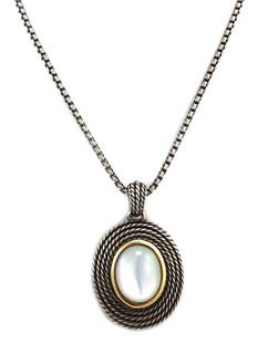David Yurman Vintage Sterling Silver 14k Gold Mother of Pearl Pendant Necklace: David Yurman Vintage Sterling Silver 14k Gold Mother of Pearl Pendant Necklace Elevate your style with this exquisite David Yurman necklace, featuring a stunning oval pendant crafted from sterling sil