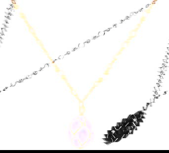 14k Yellow Gold Diamond Enamel Egg Pendant with Chain and Pearls: 14k Yellow Gold Diamond Enamel Egg Pendant with Chain and Pearls This lovely pendant and chain is crafted from 14k yellow gold. The pendant features a cobalt blue enamel egg with yellow gold fine vine