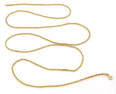 Elegant 18k Yellow Gold Twisted Mesh Necklace 52.5 Long: Elegant 18k Yellow Gold Twisted Mesh Necklace 52.5 Long Elevate your jewelry collection with this exquisite 18k yellow gold necklace, featuring a fine twisted mesh design. Measuring an impressive 52.5