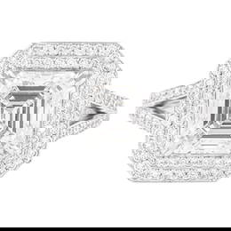 GIA 3.02 Carat F VS1 Asscher Cut Diamond Double Halo Ring 18k White Gold