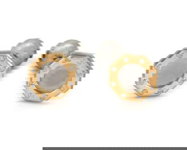Cartier Santos 18k Gold Steel Octagonal Cufflinks with Screw Motifs: Cartier Santos 18k Gold Steel Octagonal Cufflinks with Screw Motifs Discover the elegance of Cartier Santos 18k Gold Steel Octagon Shape Screw Motifs Ball Stud Cufflinks, a refined accessory designed