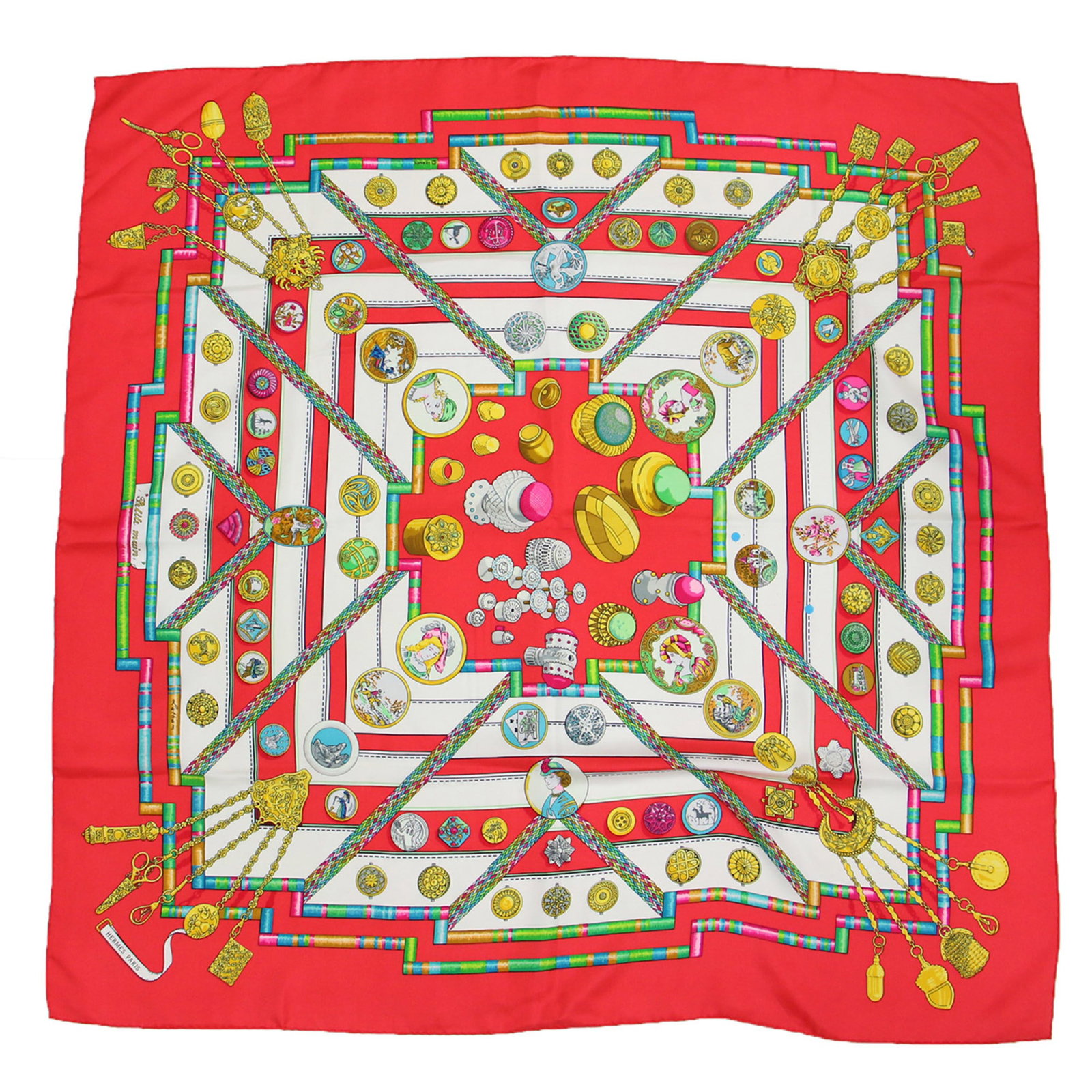 Vintage Hermes Silk Scarf Large Square Red Allover Print 89cm x 89cm Made in France: Vintage Hermes Silk Scarf Large Square Red Allover Print 89cm x 89cm Made in France This exquisite vintage Hermes scarf features a striking allover print in a vibrant red color, perfect for adding a t