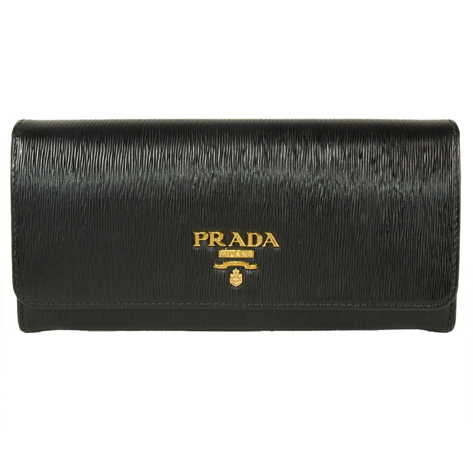Prada Saffiano Black Long Wallet 1MH132 for Women: Prada Saffiano Black Long Wallet 1MH132 for Women Introducing the PRADA Long Wallet from the Saffiano line, crafted with high-quality Saffiano leather in a sophisticated black color. This stylish bi-f