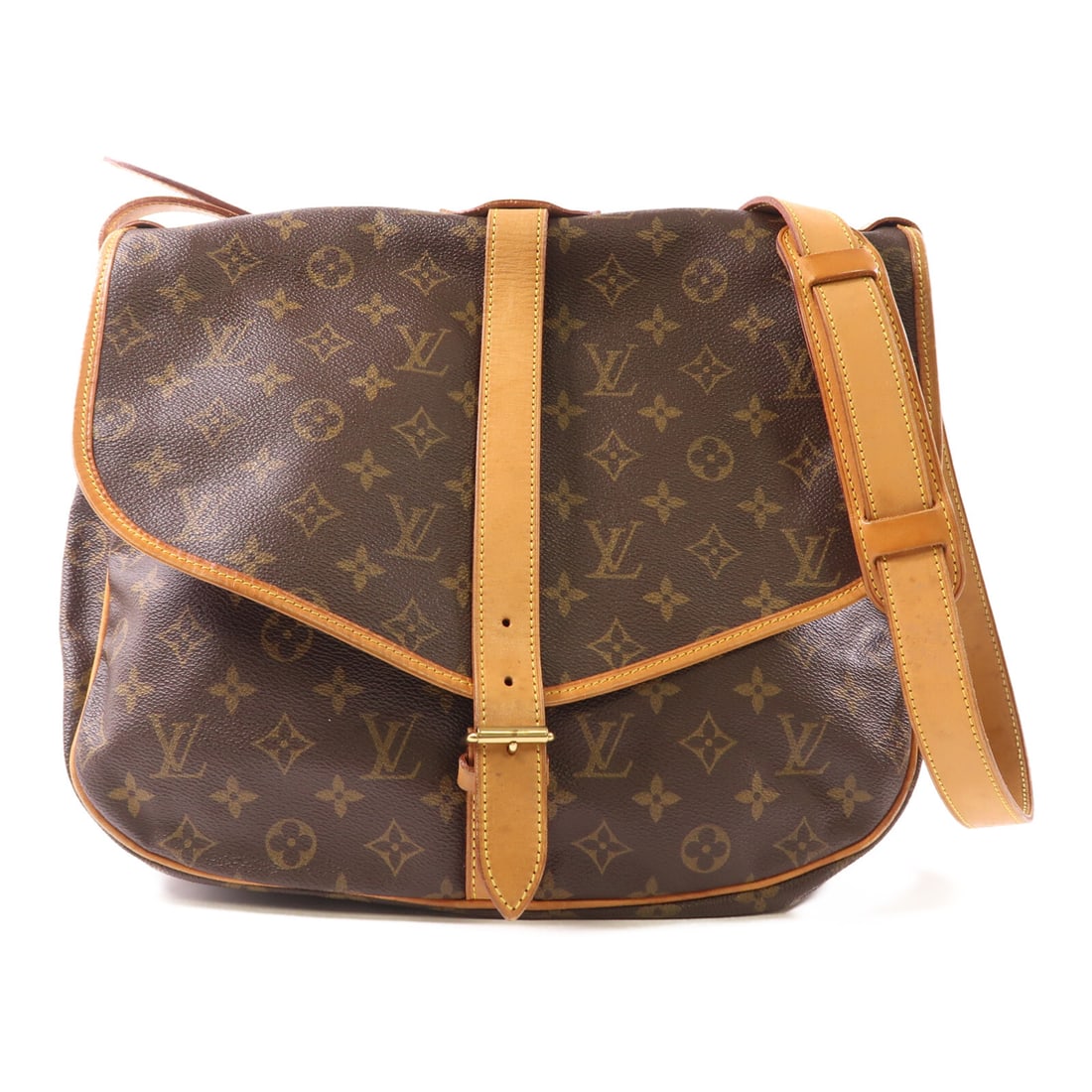 LOUIS VUITTON Saumur 35 GHW Monogram Crossbody Bag Brown PVC Canvas: LOUIS VUITTON Saumur 35 GHW Monogram Crossbody Bag Brown PVC Canvas This LOUIS VUITTON Saumur 35 Crossbody Shoulder Bag is crafted from durable PVC coated canvas in a classic brown monogram pattern. T