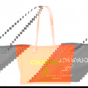 Chanel Deauville MM Orange Yellow Women's Tote Bag 27cm x 34cm x 14.5cm: Chanel Deauville MM Orange Yellow Women's Tote Bag 27cm x 34cm x 14.5cm This CHANEL Deauville MM Tote Bag is a stylish accessory designed for women, featuring a vibrant combination of orange and