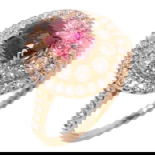 Ruby Diamond Ring in 18K Rose Gold by JEWELRY Size 6.25: Ruby Diamond Ring in 18K Rose Gold by JEWELRY Size 6.25 This exquisite ring showcases a stunning ruby as the main stone, beautifully complemented by dazzling diamonds, all set in luxurious 18K rose