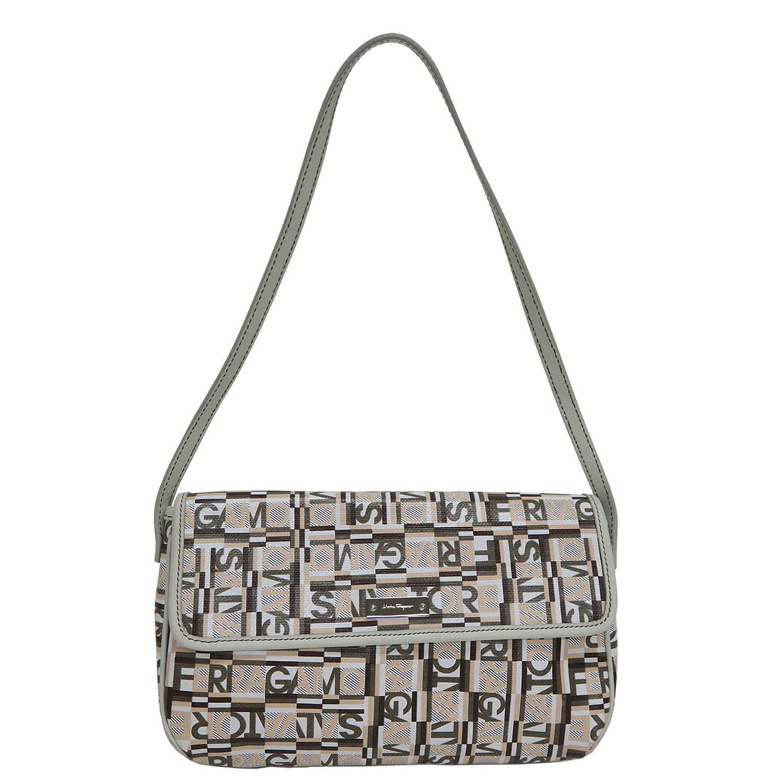 Salvatore Ferragamo Beige PVC Leather Shoulder Bag 14 x 20 x 5cm: Salvatore Ferragamo Beige PVC Leather Shoulder Bag 14 x 20 x 5cm This stylish Salvatore Ferragamo shoulder bag combines elegance with practicality. Crafted from high-quality PVC leather, it features a